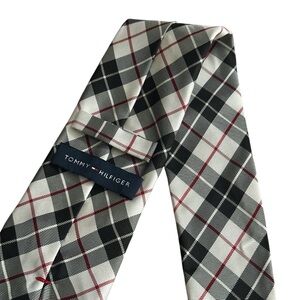 Tommy Hilfiger Black Red White Plaid Mens Silk Neck Tie